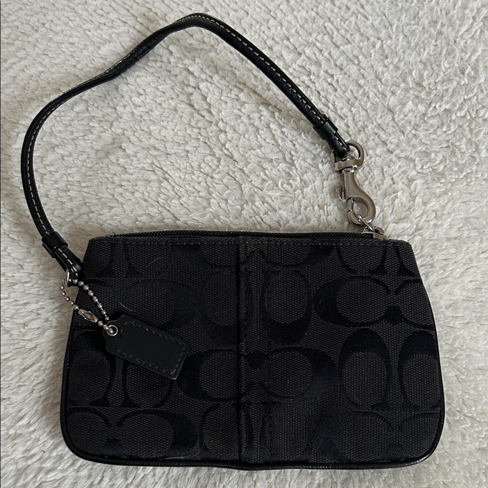 Coach Black Signature Canvas Wristlet with Leather Strap